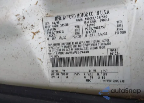 2001 Ford Expedition Xlt из США, поврежденный, VIN 1FMRU15LX1LB70821